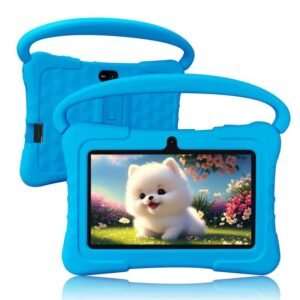 PRITOM K7 7 Inch Android Tablet with Silicone Case, Parental Control Tablet with Dual Camera, Educational Tablet with Durable Stand & Handle for Home, School